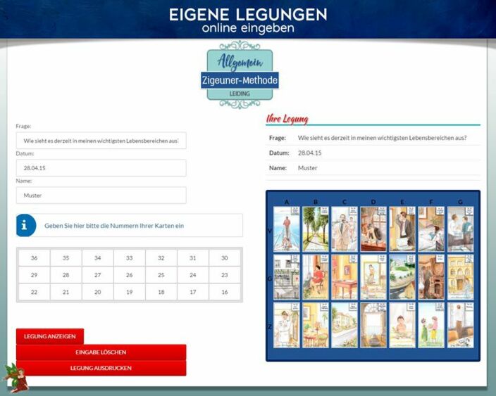 Leidingkarten eigene Legung online - Zigeunermethode Vergangenheit - Gegenwart - Zukunft